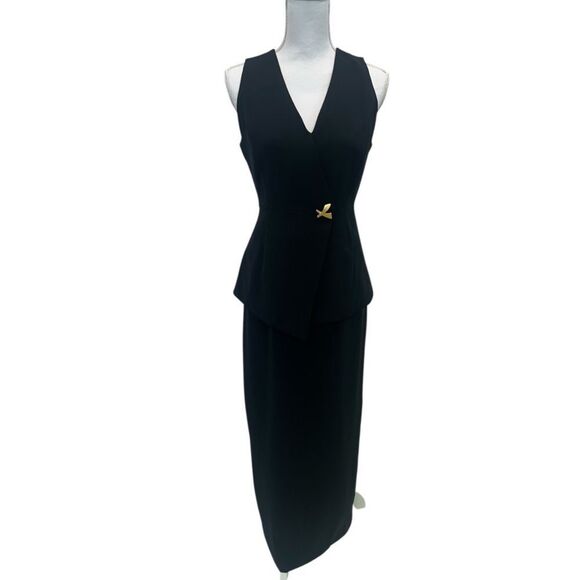 Evan Picone Vintage Black Sleeveless Peplum Midi Dress Size 6 old Money - Picture 2 of 6